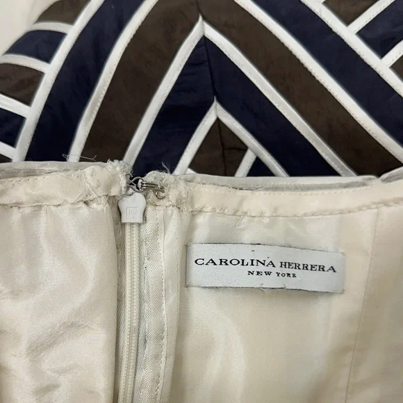 Carolina Herrera Dress Strapless Midi Silk Striped Brown Cream Size Large * - Picture 7 of 8